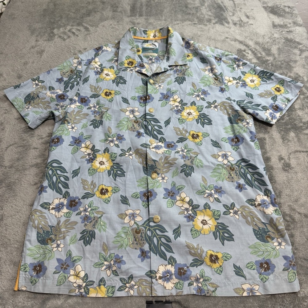 Tommy Bahama Silk Cotton Hawaiian Loop Collar Button Shirt Mens L Island Modern